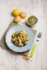 gnocchi with pesto sauce and octopus