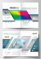 Business templates for brochure, magazine, flyer, booklet or annual report. Cover design, flat layout in A4 format. Abstract triangles, blue triangular background, modern colorful polygonal vector.