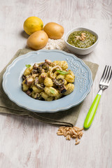 gnocchi with pesto sauce and octopus