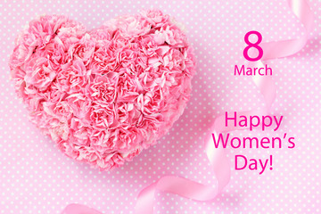 Heart shaped bouquet of pink carnations for Women's Day