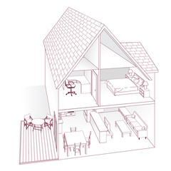 Line drawing of a home cross-section showing different areas of the house.
