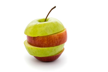 Red green apple on a white