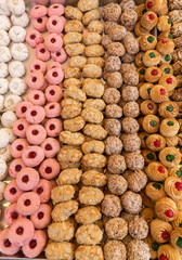 Cake pastries in bakery typical from Italy.
