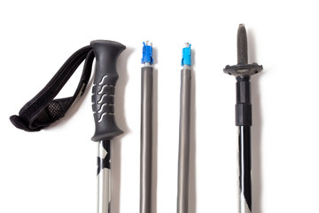 trekking poles disassembled into parts isolated