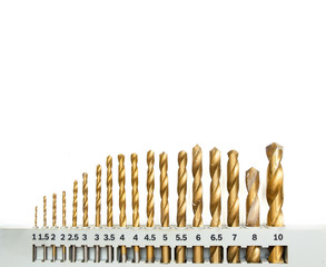Set of drill bits isolated on white background