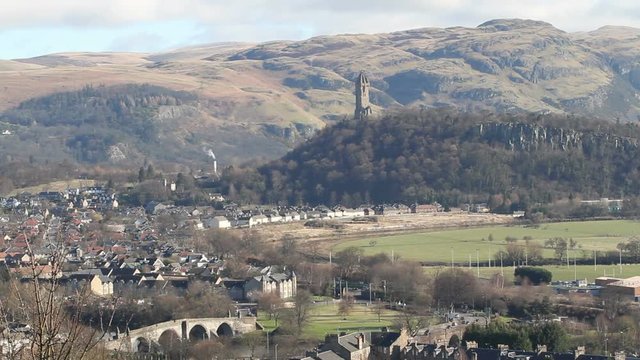 Stirling cityscape including Wallace monument Scotland
