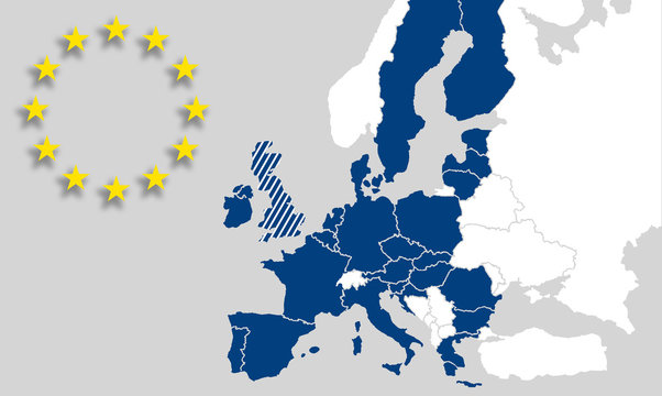 EU - Europ&auml;ische Union - Karte EU L&auml;nder - UK Brexit - Weltkarte, Landkarte Europa / Eurasien 