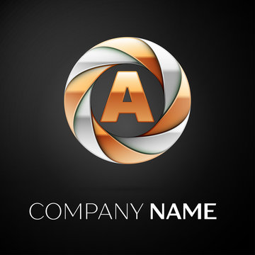 Letter A vector logo symbol in the colorful circle on black background. Vector template for your design