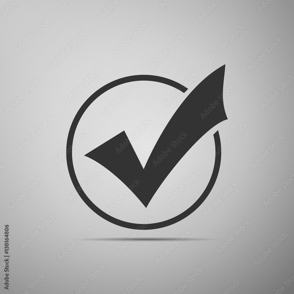 Poster check list button icon. check mark in round sign flat icon on grey background. vector illustration