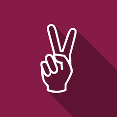 Victory hand sign icon. Hand showing two finger flat icon with long shadow. Vector Illustration