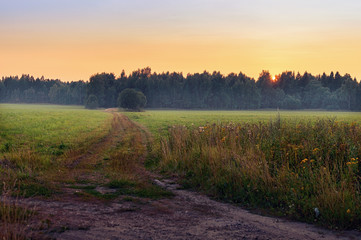 Rural road at sunset