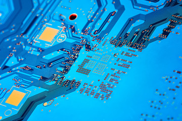 Electronic circuit board close up.