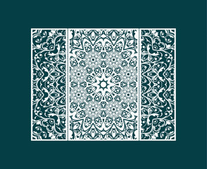 Obraz premium Flyer laser cut a mandala. Cut paper card with lace pattern. Wedding invitations, postcards and business cards templates. Decorative cards for laser cutting.