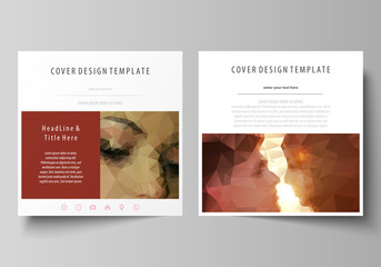 Business templates for square design brochure, magazine, flyer, booklet. Leaflet cover, abstract vector layout. Romantic couple kissing. Beautiful background. Geometrical pattern in triangular style.
