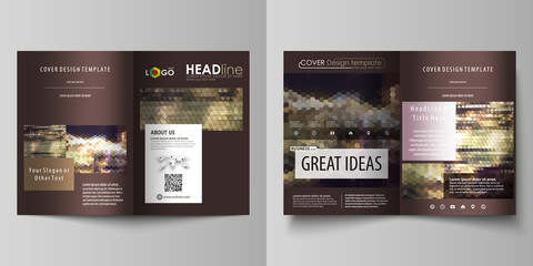 Business templates for bi fold brochure, magazine, flyer, booklet, report. Cover design template, vector layout in A4 size. Abstract backgrounds. Geometrical patterns. Triangular and hexagonal style.