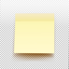 Yellow sticky note isolated on transparent background. Vector illustration post note for your design.