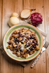 integral pasta with red chicory and scamorza cheese