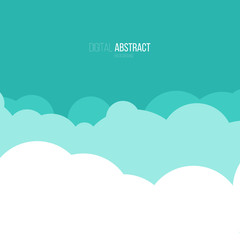 Cartoon clous on blue sky in flat style. Abstract digital geometric background.