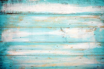 Tuinposter vintage strand hout achtergrond - oude blauwe kleur houten plank © jakkapan