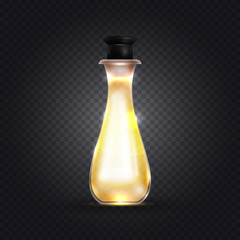Realistic beautiful perfume bottle isolated on transparent background. Template or mockup for branding, print and other projects. Fashion style vector illustration. Eps 10.