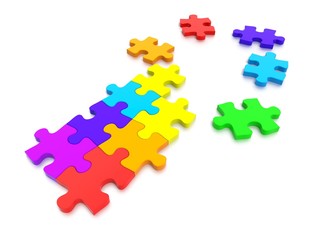 3D rendered Jigsaw Puzzle concept, depicting teamwork and connection