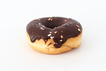 Candy, chocolate donuts on a white background.