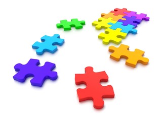 Obraz premium 3D rendered Jigsaw Puzzle concept, depicting teamwork and connection