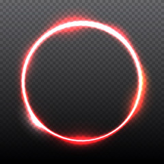 Round shining circle frame isolated on transparent background. Beautiful abstract luxury light ring. Vector illustration.