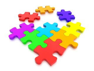 3D rendered Jigsaw Puzzle concept, depicting teamwork and connection