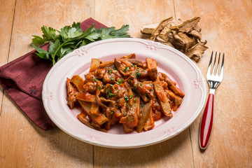 seitan stew with dried mushroom and tomatoes sauce