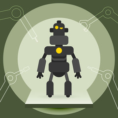 Cartoon funny retro robots in vintage hipster style. Vector illustration.