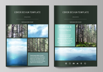 Templates for brochure, magazine, flyer, booklet or annual report. Cover design template, abstract vector layout in A4 size. Colorful background, travel business, natural landscape in polygonal style.