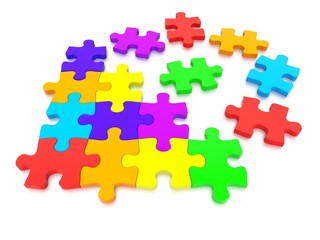 3D rendered Jigsaw Puzzle concept, depicting teamwork and connection
