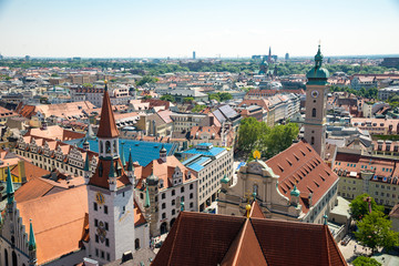 Fototapeta na wymiar Aerial view of Munich city center from the City Hall