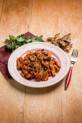 seitan stew with dried mushroom and tomatoes sauce