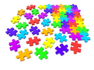 3D rendered Jigsaw Puzzle concept, depicting teamwork and connection