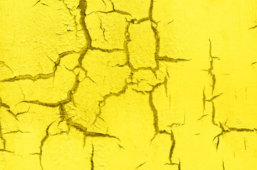 Obraz premium Old Damaged Cracked Paint Wall, Grunge Background, yellow color