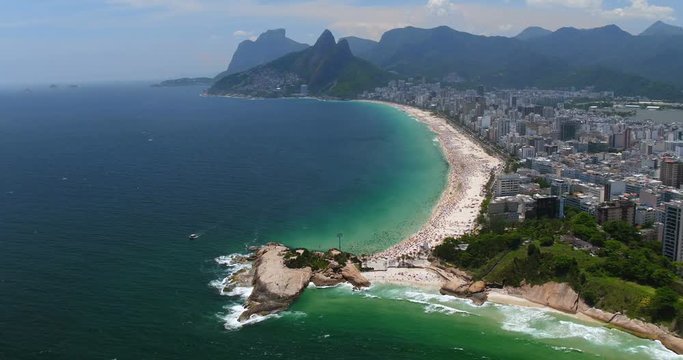 Aerial view of  Ipanema Beach full of people , Rio de Janeiro, Brazil