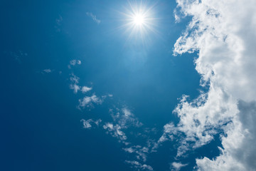 Fototapeta na wymiar Blue sky with clouds and sun.