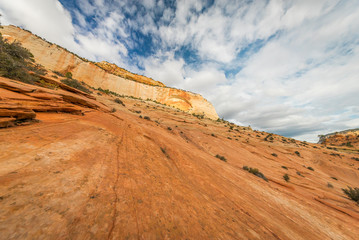 Breathtaking view of the orange cliffs. Amazing mountain landscape. Zion National Park, Utah, USA