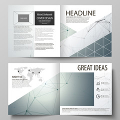 Business templates for square design bi fold brochure, flyer. Leaflet cover, vector layout. Genetic and chemical compounds. Atom, DNA and neurons. Chemistry, science concept. Geometric background.