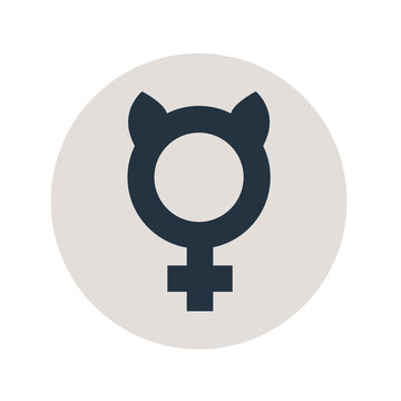 Icono plano femenino con orejas gato en círculo gris