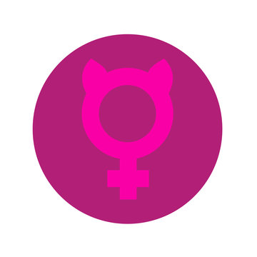 Icono plano femenino con orejas gato en círculo violeta