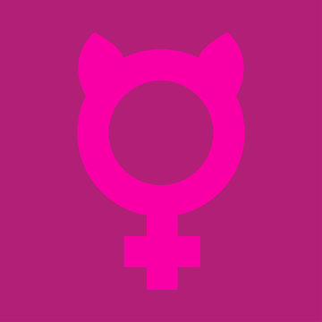 Icono plano femenino con orejas gato en fondo violeta