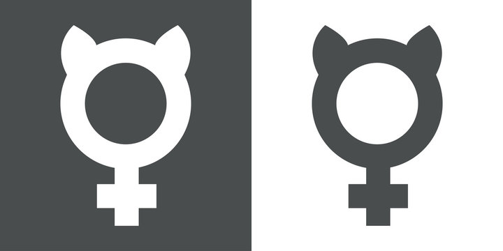Icono plano femenino con orejas gato gris y blanco