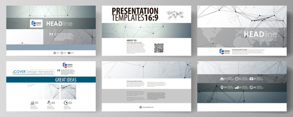 Business templates in HD format for presentation slides. Abstract vector layouts in flat design. Genetic and chemical compounds. DNA and neurons. Medicine, chemistry, science or technology concept.