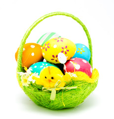 Perfect colorful handmade easter eggs in the basket