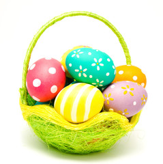Perfect colorful handmade easter eggs in the basket