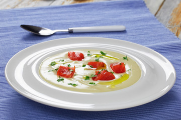 delicious creamy soup puree with Smoked salmon
