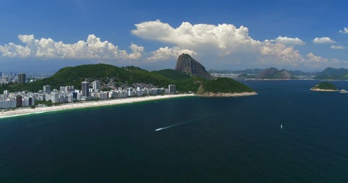 Aerial wide angle view of Copacabana Beach and Sugarloaf Mountain, Rio de Janeiro, Brazil